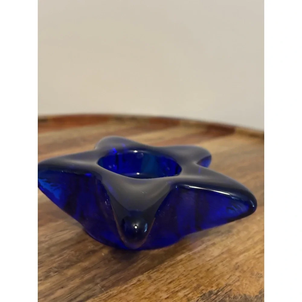 Cobalt Blue Glass Star Tealight Votive Candle Holder Celestial Home Decor 3.5in
